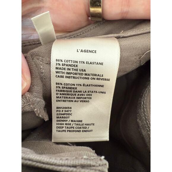 NWT L’agence Margot Skinny High Rise in Deep Taupe Coated Size 29 - Picture 6 of 7
